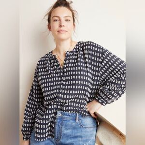 Pilcro by Anthropologie | Tavi Textured Navy and White Blouse
